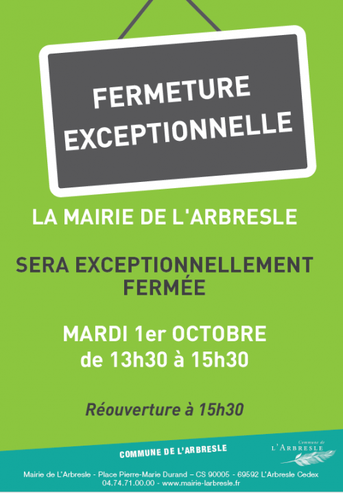 Fermeture exceptionnelle mairie 01/10/2024