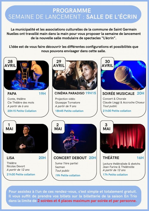 Saint-Germain-Nuelles – semaine de lancement de L’Écrin, nouvelle salle de spectacles