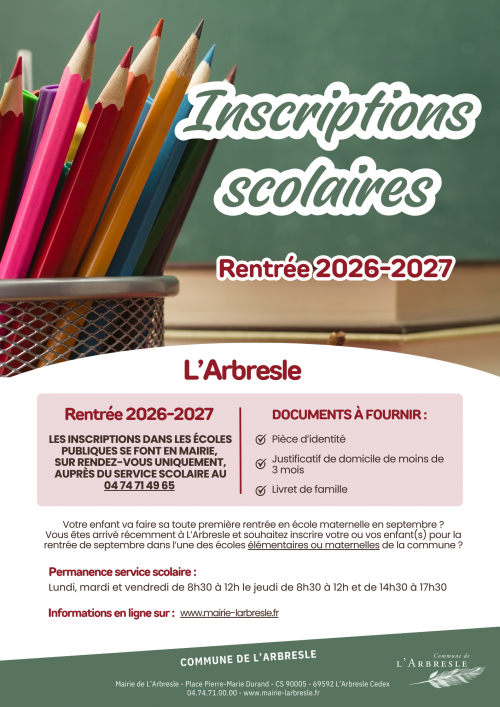 Inscriptions scolaires rentrée 2026/2027
