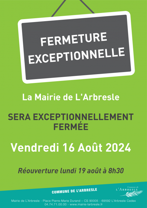 Fermeture exceptionnelle mairie 16/08/2024