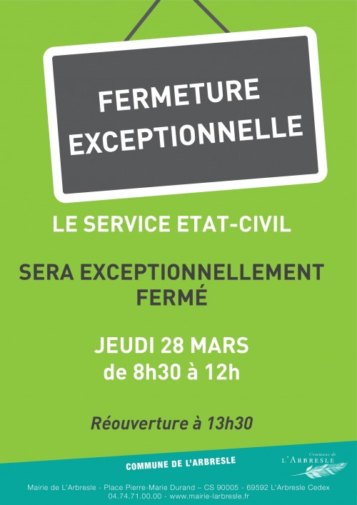 Fermeture exceptionnelle service état-civil 28/03