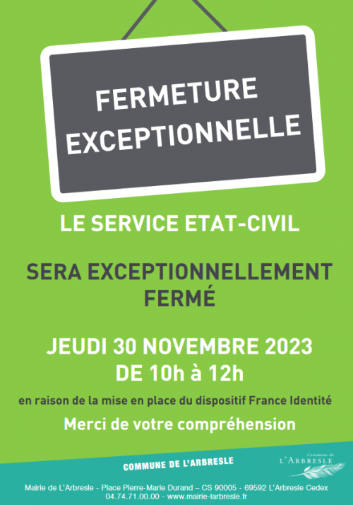 30/11 : fermeture exceptionnelle service état-civil