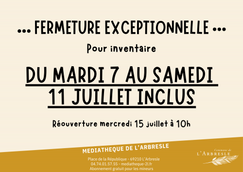 MÉDIATHÈQUE : FERMETURE POUR INVENTAIRE ANNUEL