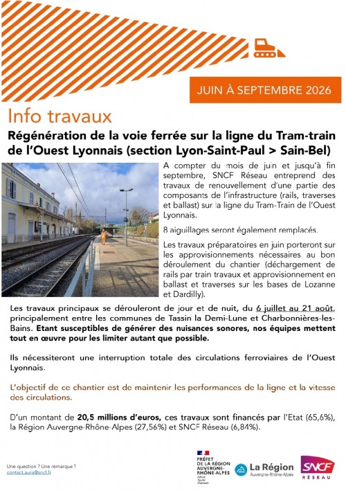 Info travaux : régénération de la voie ferrée sur la ligne du Tram-Train