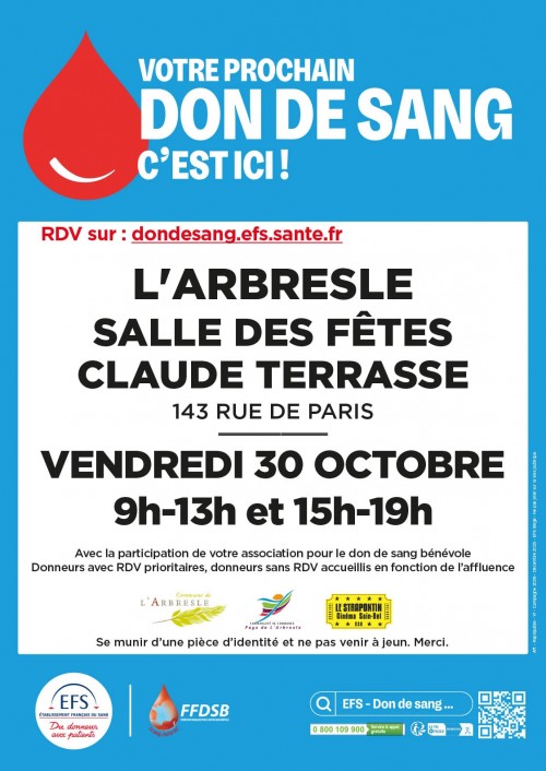 Dons du sang - Vendredi 30 octobre