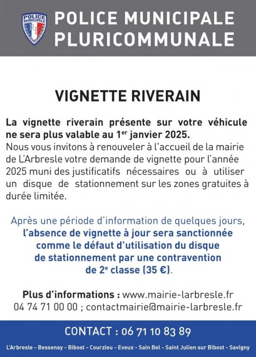 Renouvellement des vignettes de stationnement riverain